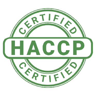 Green circular stamp with the words 'CERTIFIED' and 'HACCP' centered inside.