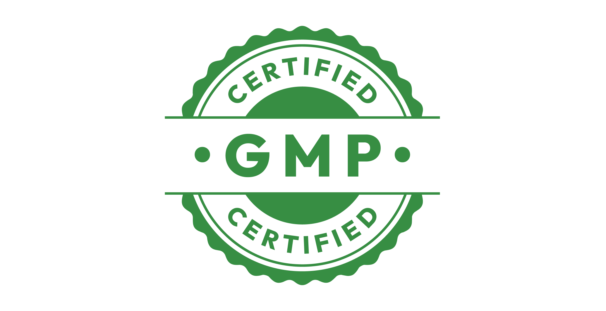 Green circular stamp with the words Certified GMP Certified around the border.